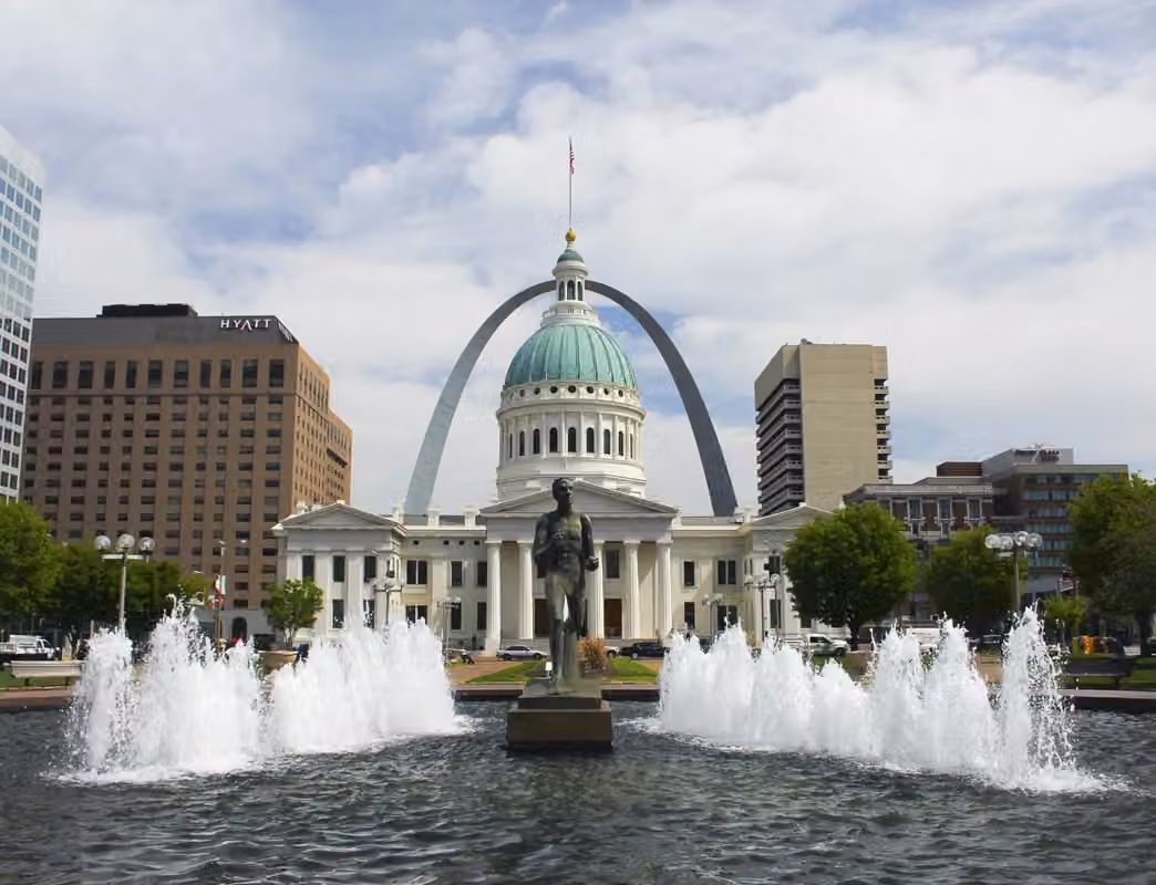 St. Louis · Fountain, Old Courthouse, and a Faraway Arch